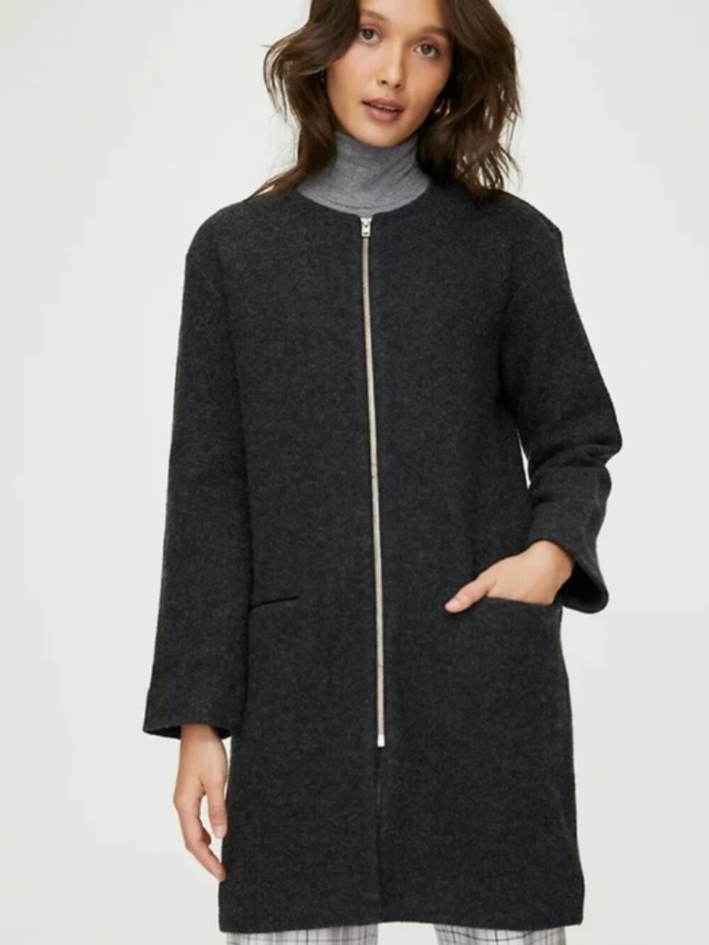 Aritzia Wilfred Banville Jacket Boiled Merino Wool Zip Coat Charcoal XS